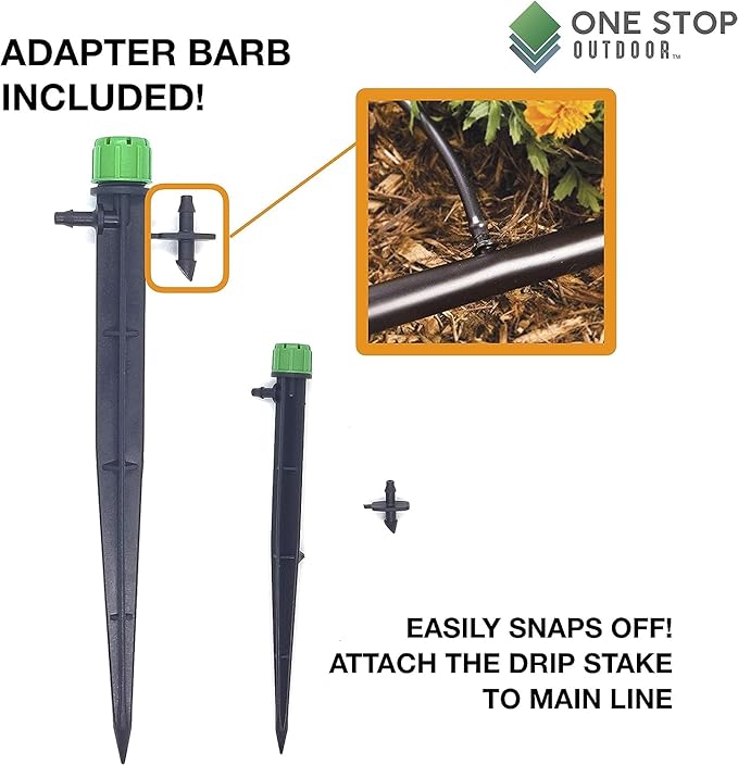 (100-PACK) - 1/4" Inch 360 Degree Drip Emitter On 6" Stake Sprayer Adjustable Flow 0-20 GPH, Fits 1/4 (4-6mm) Irrigation Tubing - Micro Bubbler Drippers for Drip Irrigation (25 Pack Dripper on Stake)